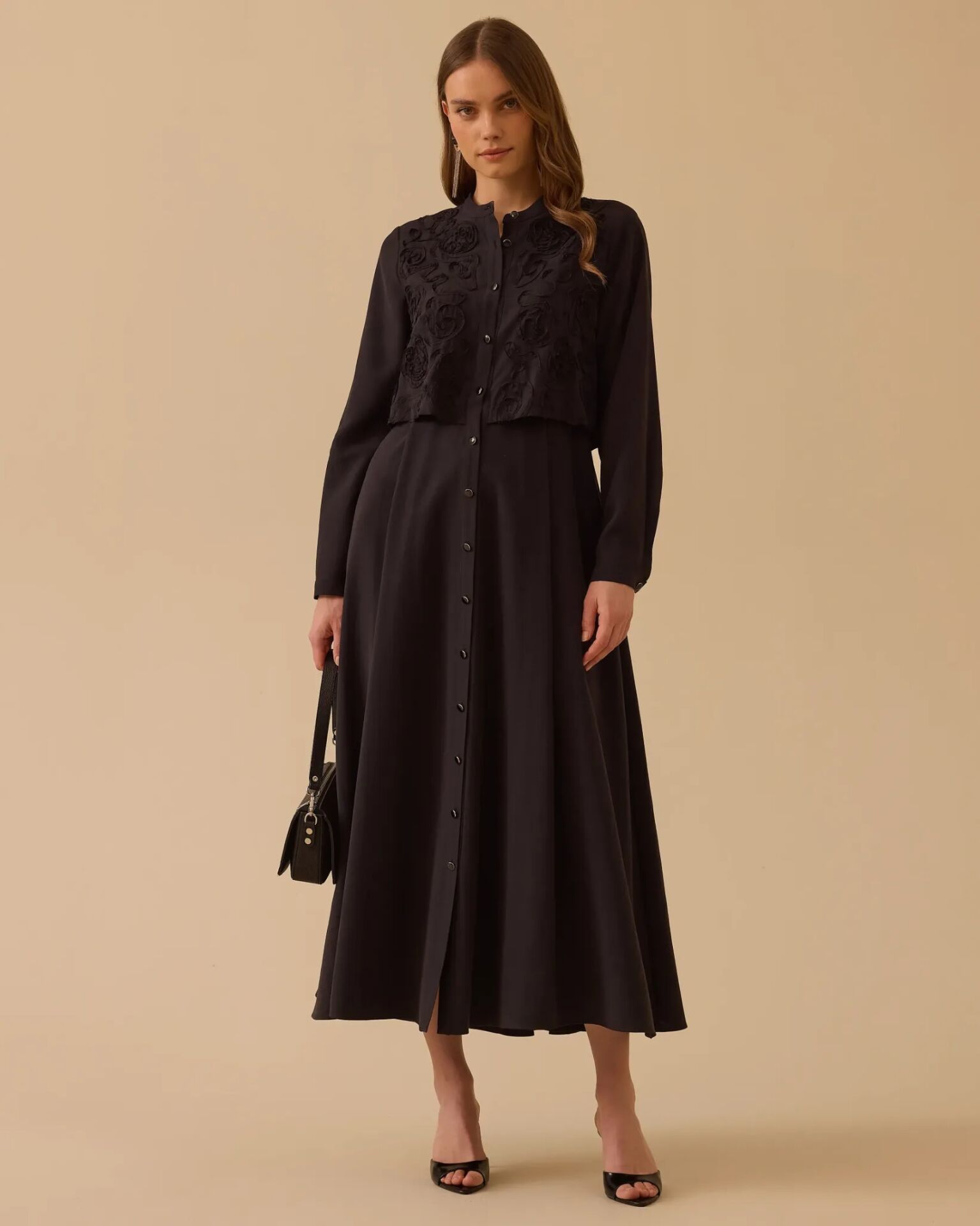 1009 KATMANLI NAKIŞ DETAYLI ELBİSE #26#