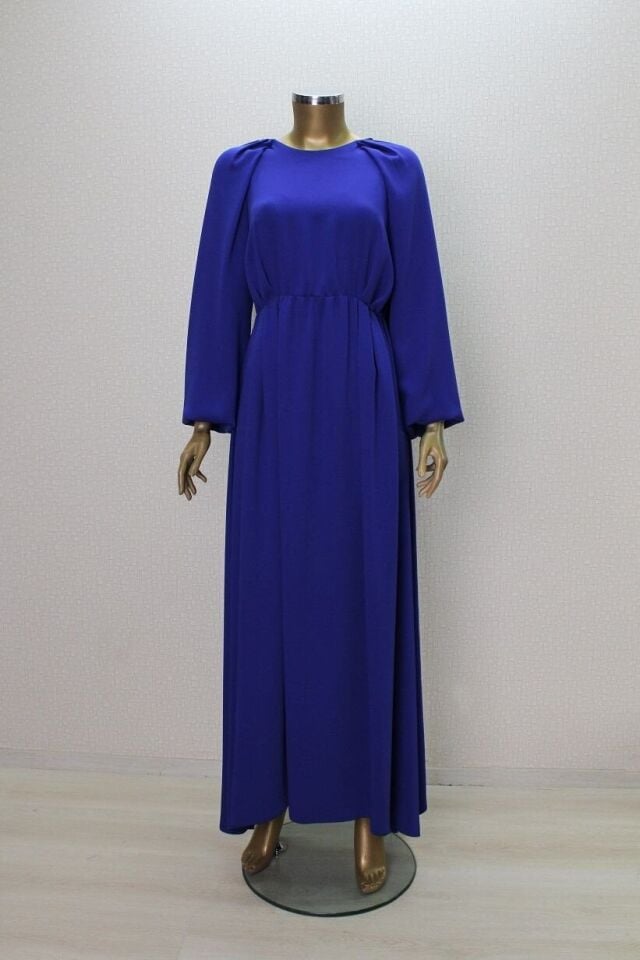 2763 OMUZ PİLE DETAYLI SIFIR YAKA BALON KOL BELİ LASTİKLİ ABİYE ELBİSE QYS ABİYE ELİBSE 2673 #23-043