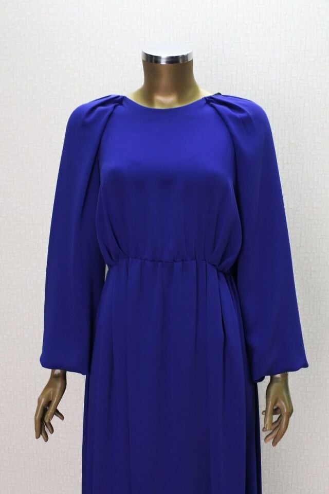 2763 OMUZ PİLE DETAYLI SIFIR YAKA BALON KOL BELİ LASTİKLİ ABİYE ELBİSE QYS ABİYE ELİBSE 2673 #23-043