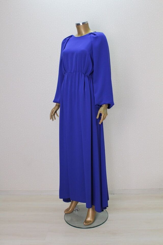 2763 OMUZ PİLE DETAYLI SIFIR YAKA BALON KOL BELİ LASTİKLİ ABİYE ELBİSE QYS ABİYE ELİBSE 2673 #23-043