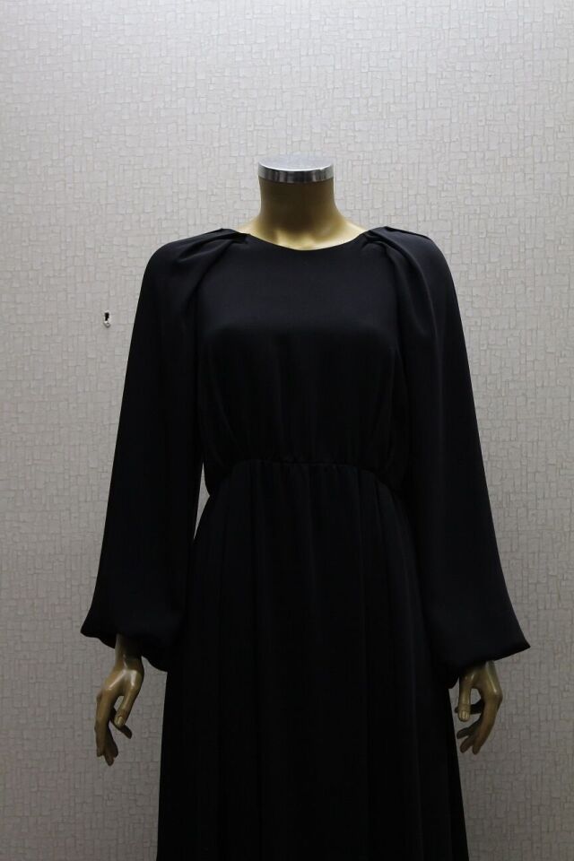 2763 OMUZ PİLE DETAYLI SIFIR YAKA BALON KOL BELİ LASTİKLİ ABİYE ELBİSE QYS ABİYE ELİBSE 2673 #23-043