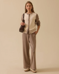 10031 BELİ BAĞLAMALI GENİŞ PAÇA CEPLİ TRİKO PANTOLON 10002521710031 #10-25#