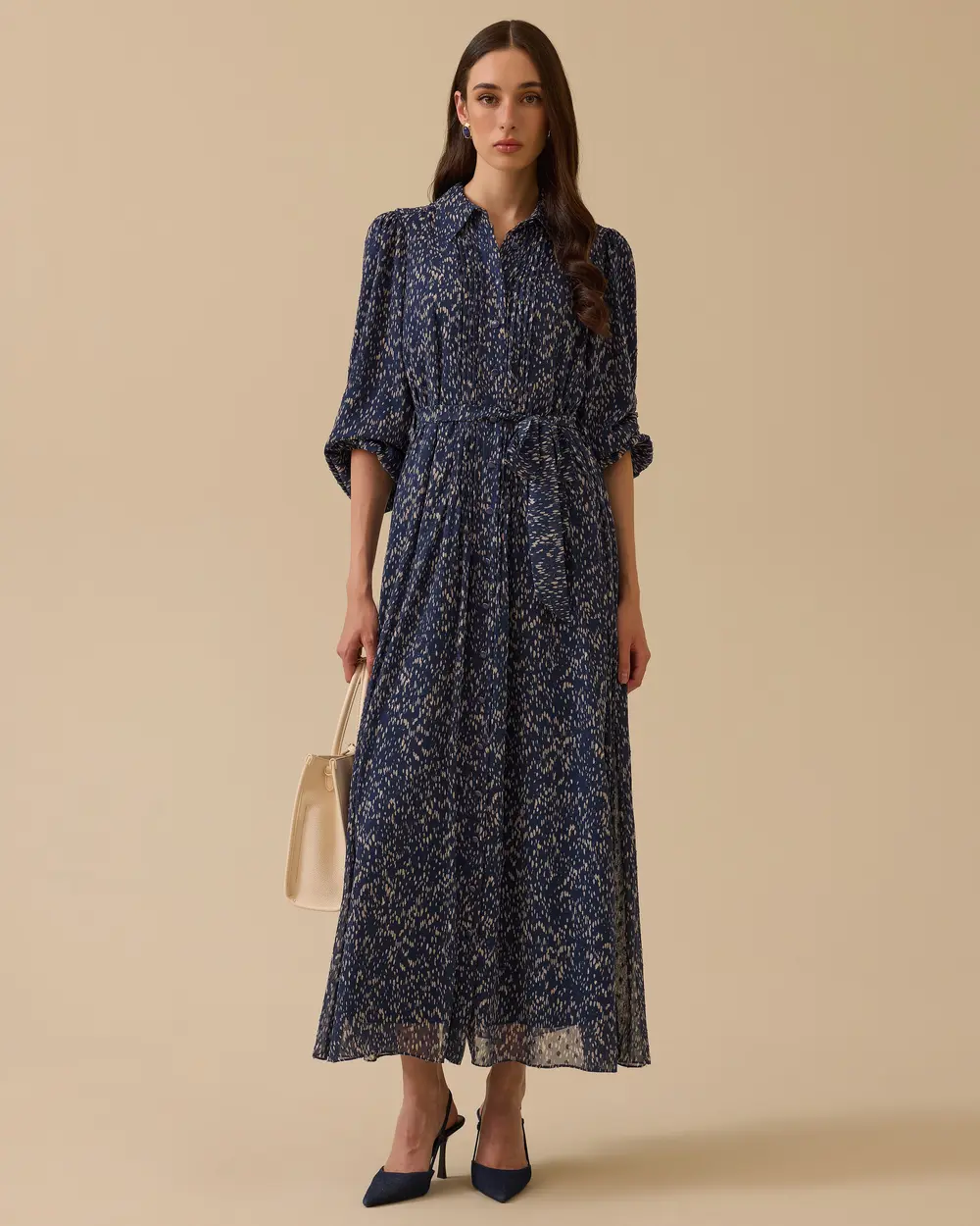 1002 KOL UCU LASTİKLİ BOYDAN DÜĞMELİ GÖMLEK YAKA GÜNLÜK ELBİSE  10002521311002 #10-25#