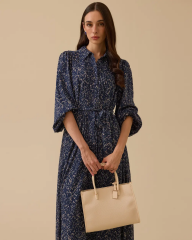 1002 KOL UCU LASTİKLİ BOYDAN DÜĞMELİ GÖMLEK YAKA GÜNLÜK ELBİSE  10002521311002 #10-25#