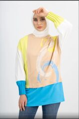 6070 ÖNÜ BAŞKI DETAYLI SIFIR YAKA KOLLARI PİLİSE DETAYLI SWEAT QYS SWEAT 6070 #23-05#