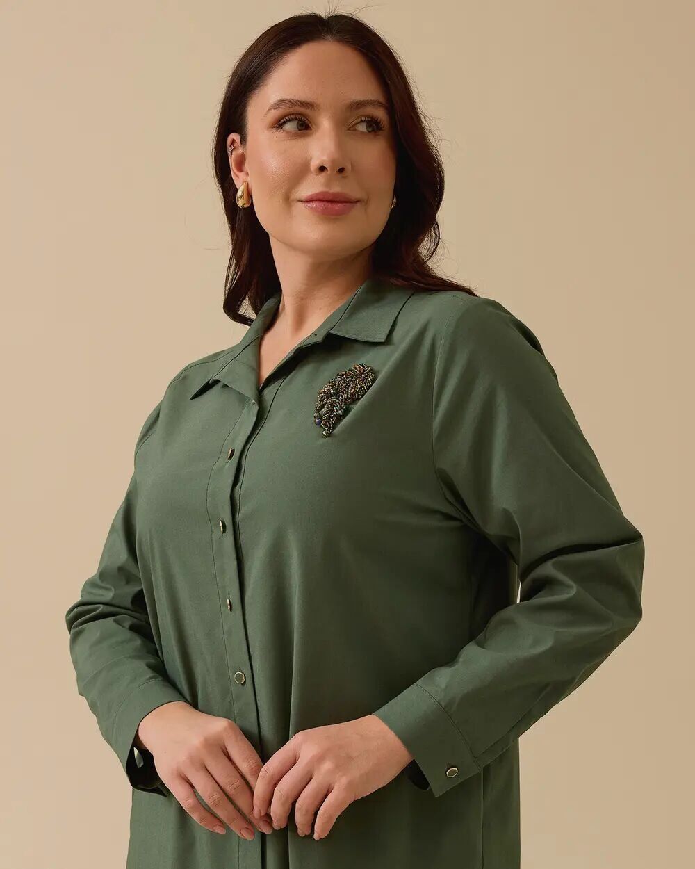 4002 ÖNÜ BOYDAN DÜĞMELİ KOLU MANŞETLİ ÖNÜ TAŞ ARMALI GÜNLÜK ELBİSE #03-25#