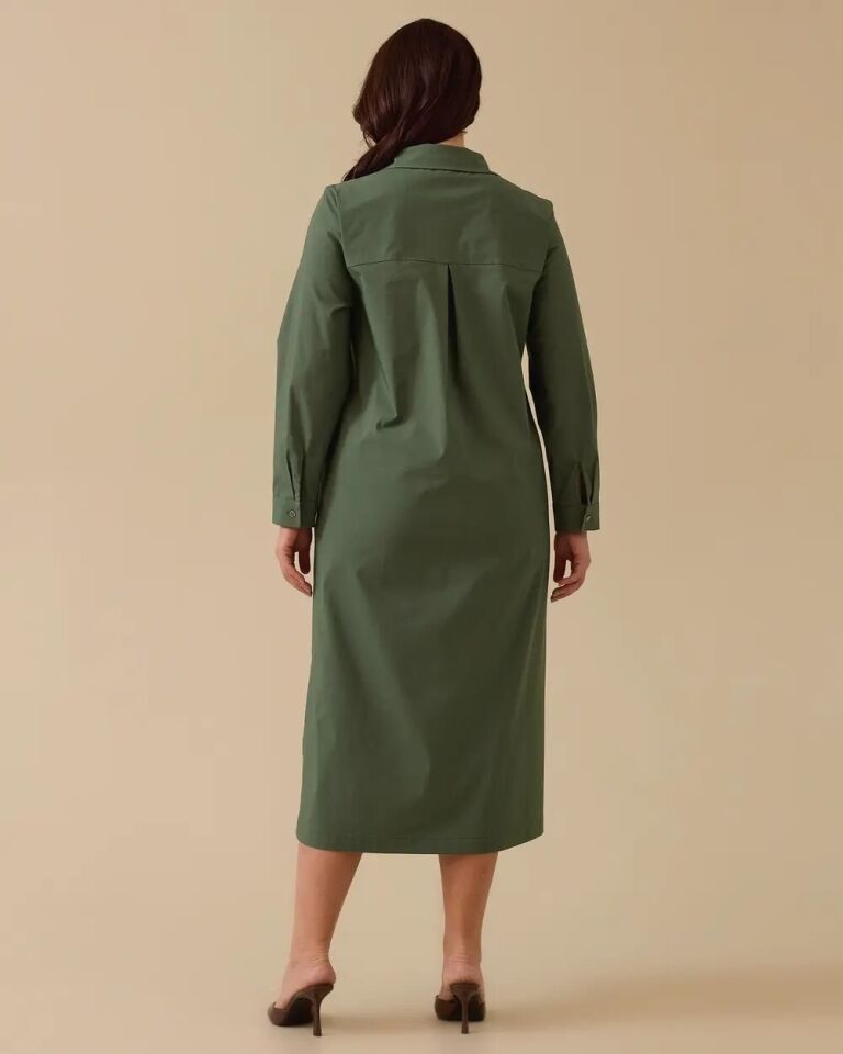 4002 ÖNÜ BOYDAN DÜĞMELİ KOLU MANŞETLİ ÖNÜ TAŞ ARMALI GÜNLÜK ELBİSE #03-25#