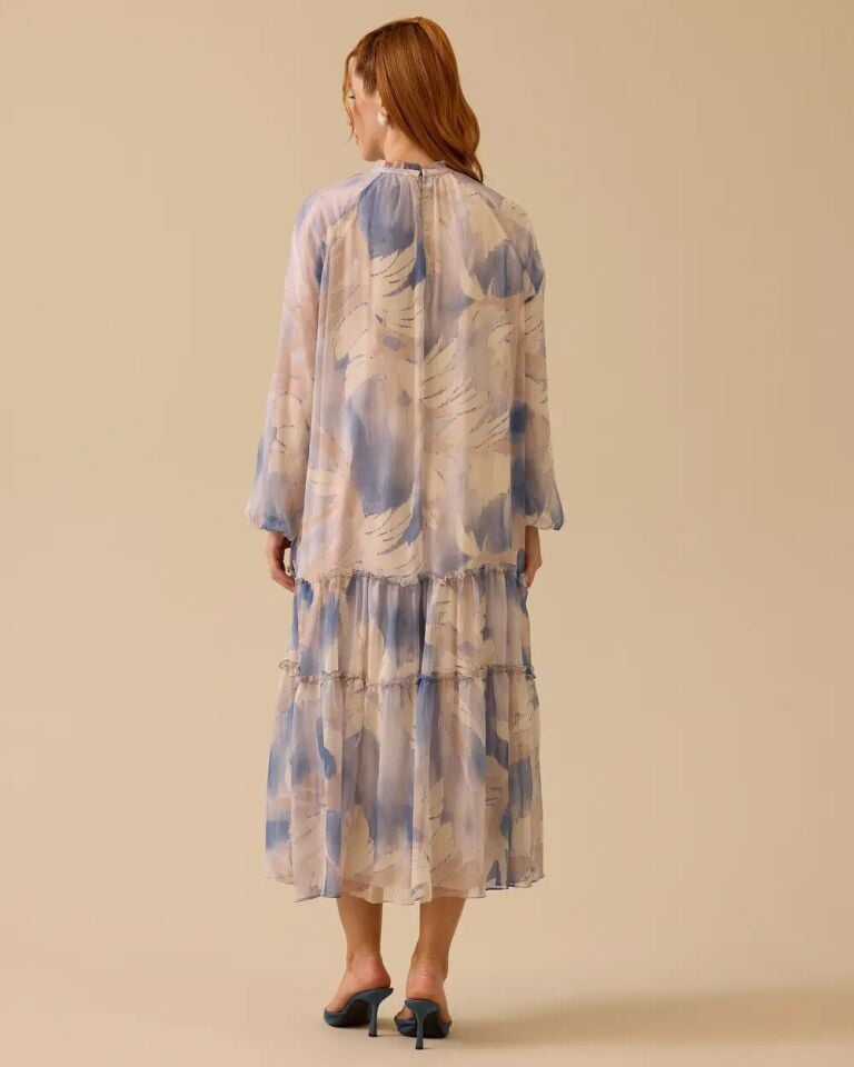 1037 SIFIR YAKA YAKASI PİLELİ BALON KOL KOL UCU LASTİKLİ ETEĞİN UCU KAT DETAYLI ELBİSE #03-25#