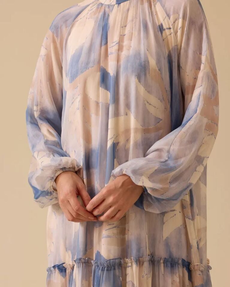 1037 SIFIR YAKA YAKASI PİLELİ BALON KOL KOL UCU LASTİKLİ ETEĞİN UCU KAT DETAYLI ELBİSE #03-25#