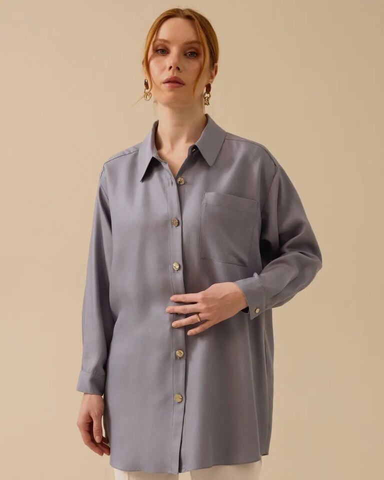 1004 ÖNÜ DÜĞMELİ GÖĞSÜ CEP DETAYLI KOLU MANŞETLİ ŞIK GÖMLEK #03-25#