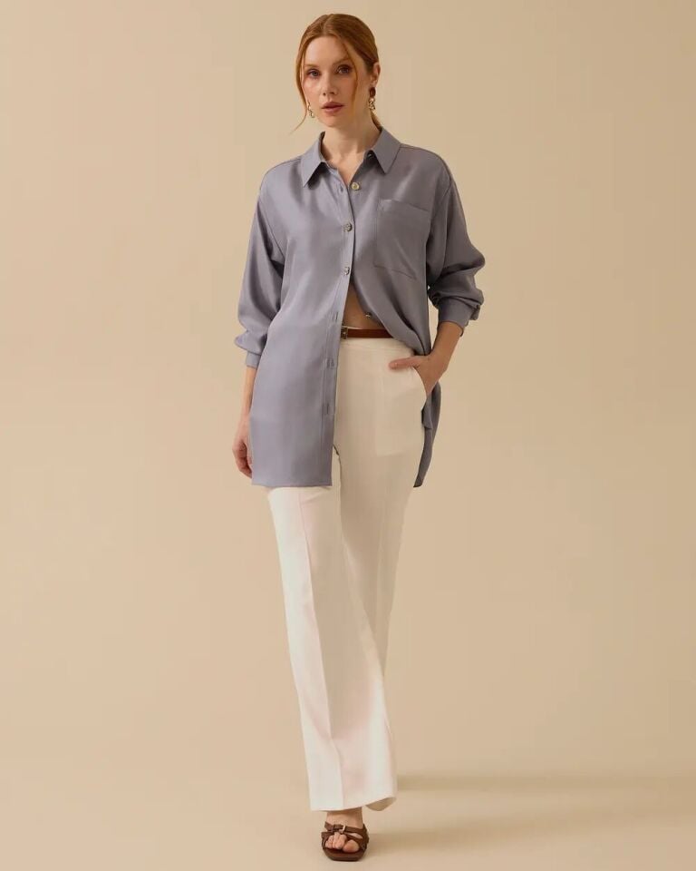 1004 ÖNÜ DÜĞMELİ GÖĞSÜ CEP DETAYLI KOLU MANŞETLİ ŞIK GÖMLEK #03-25#