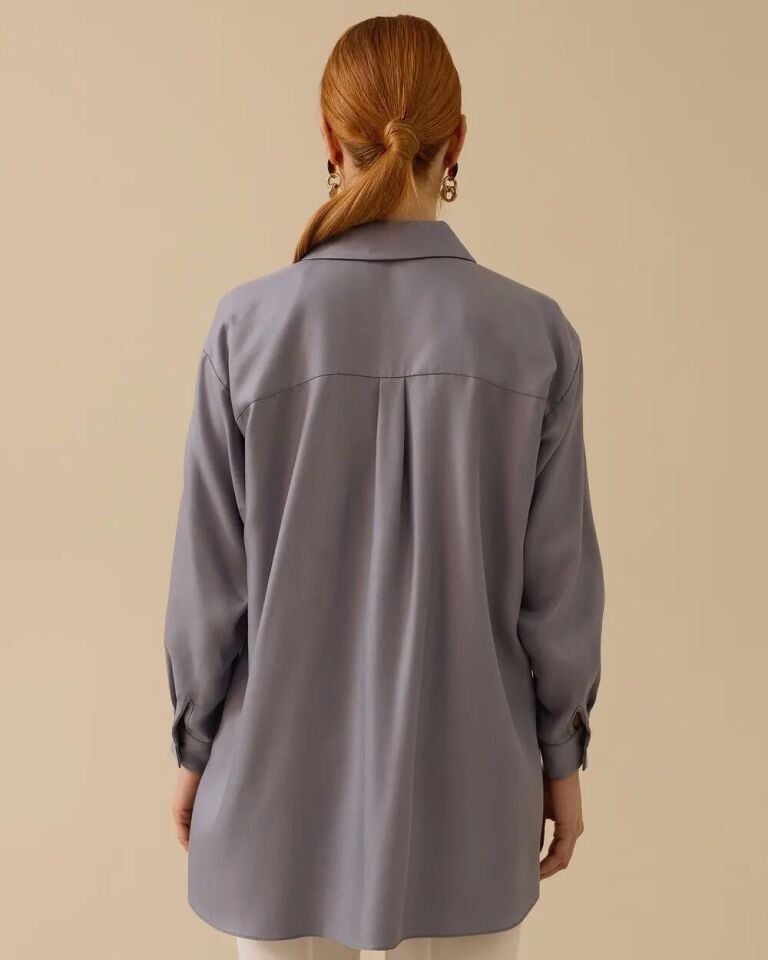 1004 ÖNÜ DÜĞMELİ GÖĞSÜ CEP DETAYLI KOLU MANŞETLİ ŞIK GÖMLEK #03-25#