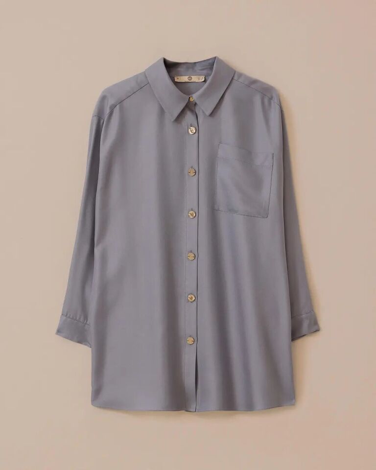 1004 ÖNÜ DÜĞMELİ GÖĞSÜ CEP DETAYLI KOLU MANŞETLİ ŞIK GÖMLEK #03-25#