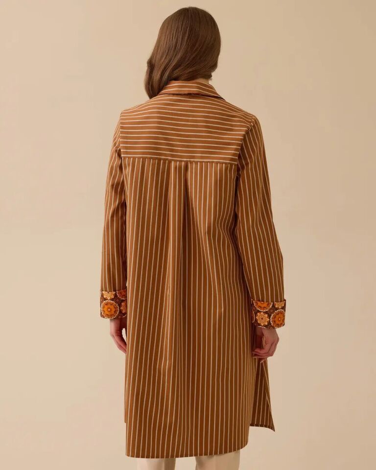 1001 ÖNÜ DÜĞMELİ KOLU DESENLİ KAT DETAYLI KOL UCU DESENLİ ÇİZGİLİ GÖMLEK #03-25#