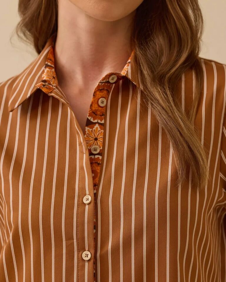 1001 ÖNÜ DÜĞMELİ KOLU DESENLİ KAT DETAYLI KOL UCU DESENLİ ÇİZGİLİ GÖMLEK #03-25#