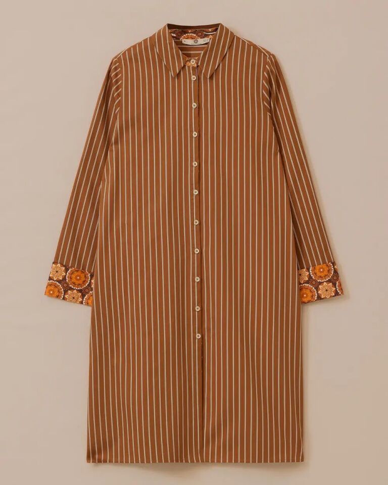 1001 ÖNÜ DÜĞMELİ KOLU DESENLİ KAT DETAYLI KOL UCU DESENLİ ÇİZGİLİ GÖMLEK #03-25#