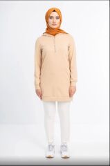 6033 FERMUARLI KAPÜŞONLU YANDAN TAŞ VE FERMUAR DETAYLI İKİ İPLİK SWEAT QYS SWEAT 6033 #23-05#