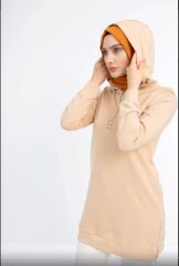 6033 FERMUARLI KAPÜŞONLU YANDAN TAŞ VE FERMUAR DETAYLI İKİ İPLİK SWEAT QYS SWEAT 6033 #23-05#